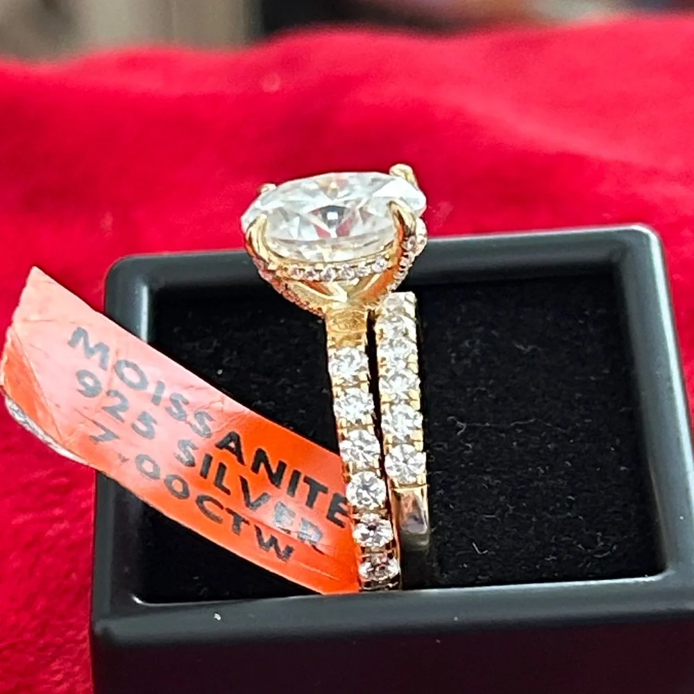Luxury 7.0 CTW Moissanite Diamond gold wedding bridal Set size 9 - Picture 2 of 8